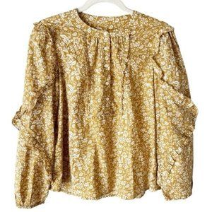 J. CREW Mustard Yellow Floral Popover Blouse S AE263 Cottagecore